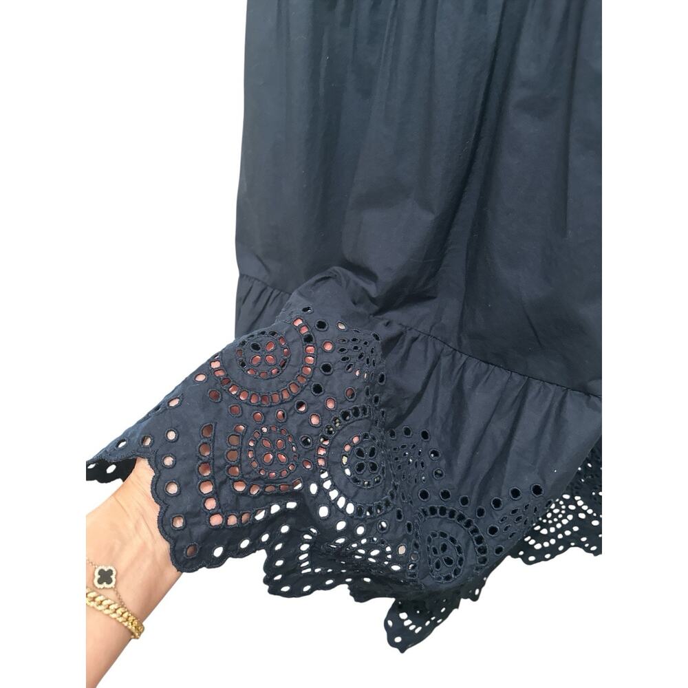 GAP One Shoulder Tiered Eyelet Midi Dress Navy Blue Size L - Picture 8 of 13